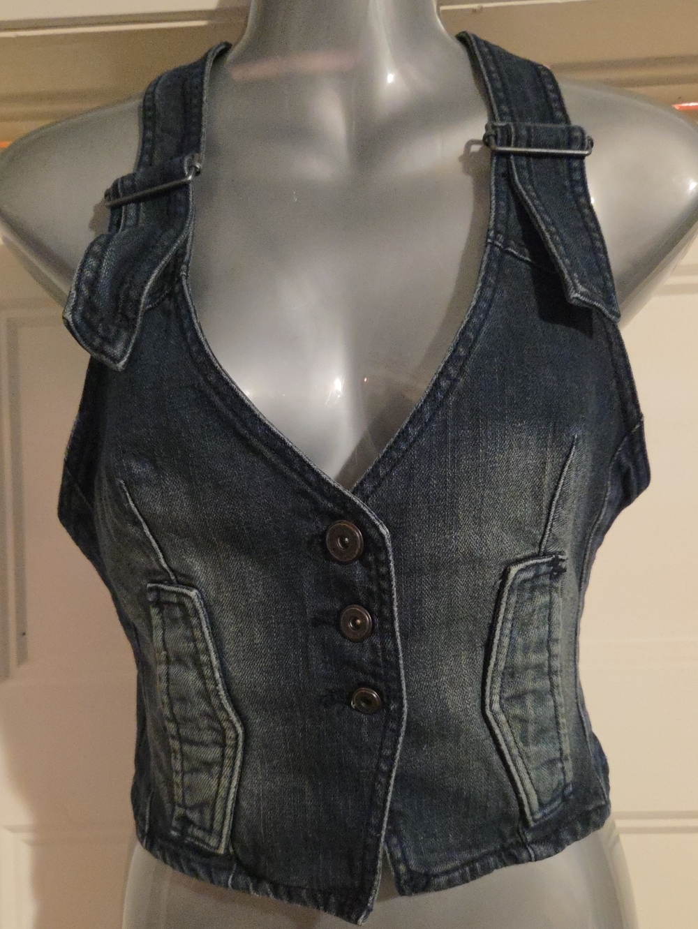 MNG Jean Denim Vest Crop Top in Dark Blue - Women Jeans